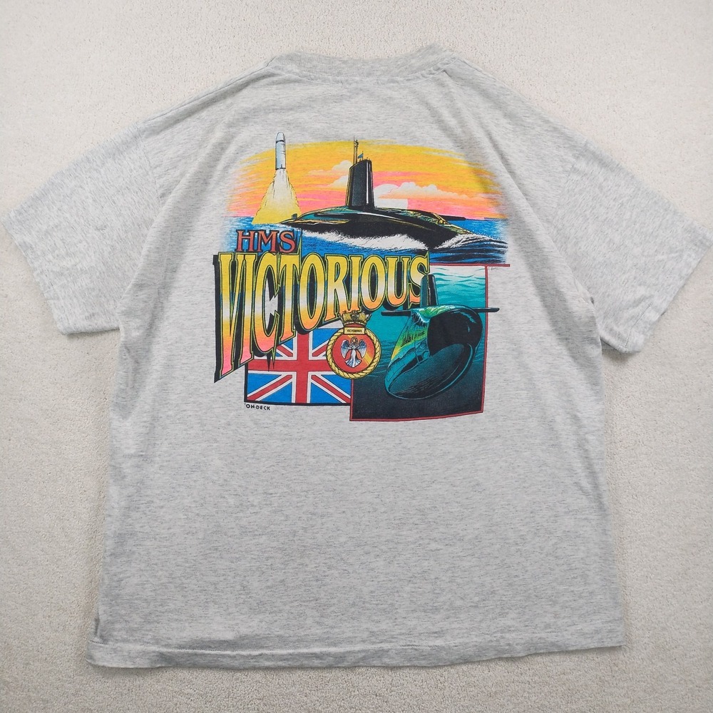 Vtg 90's HMS Victorious Submarine Tee Single Stitch See Tru Paper Thin‎ 23x27 XL